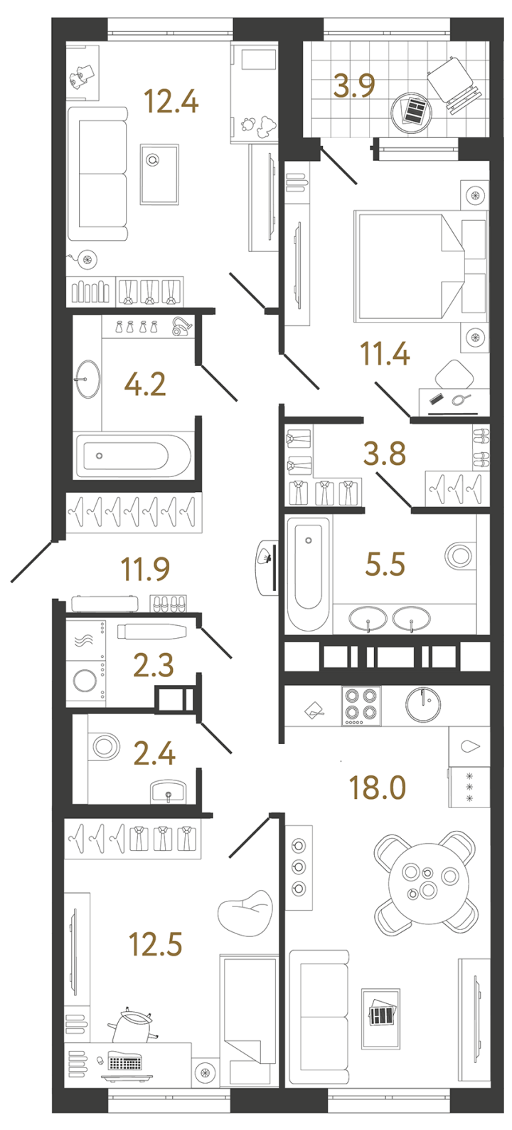 3-комнатная 84.4 м², 3 этаж, 21 201 575 руб.