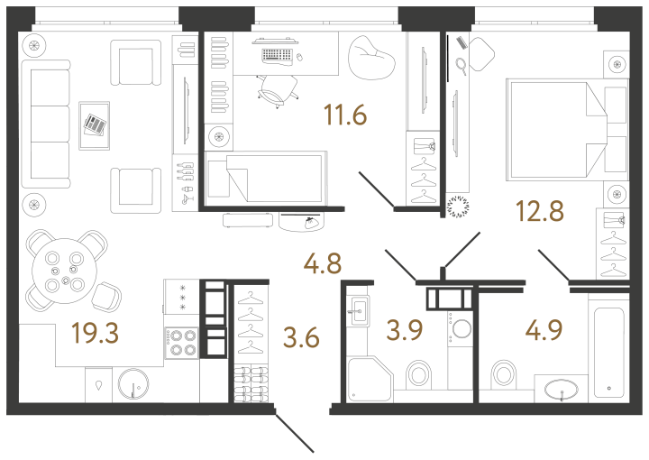 2-комнатная 60.9 м², 7 этаж, 21 416 185 руб.