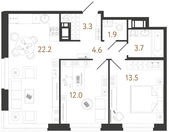 2-комнатная 61.2 м², 5 этаж, 19 798 781 руб.