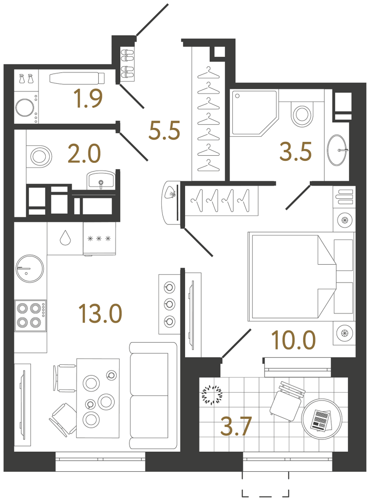 1-комнатная 35.9 м², 9 этаж, 12 709 268 руб.