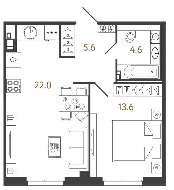 1-комнатная 45.8 м², 2 этаж, 30 915 000 руб.