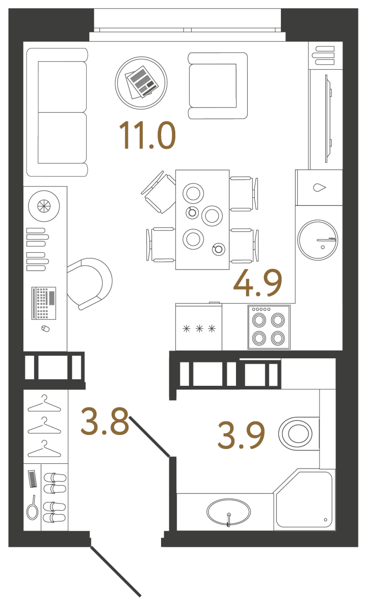 Студия 23.6 м², 3 этаж, 9 055 738 руб.