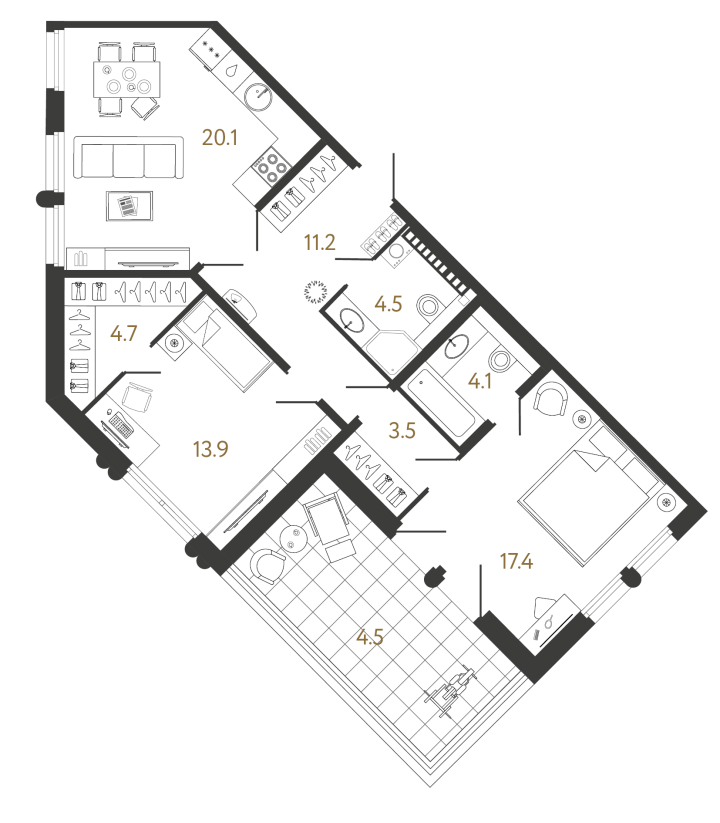 2-комнатная 79.4 м², 6 этаж, 51 647 705 руб.