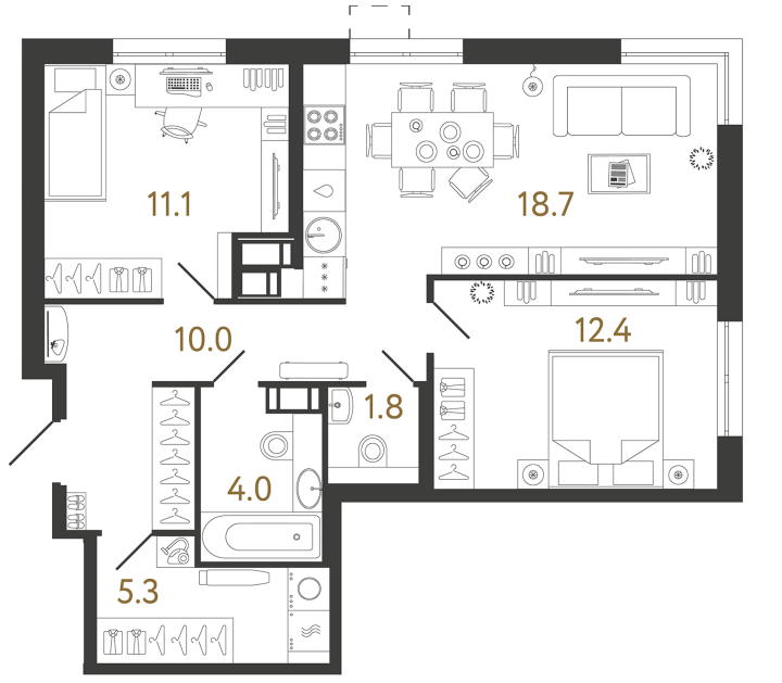 2-комнатная 63.3 м², 9 этаж, 16 316 721 руб.