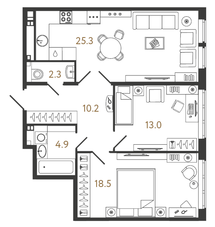 2-комнатная 74.2 м², 3 этаж, 32 730 208 руб.