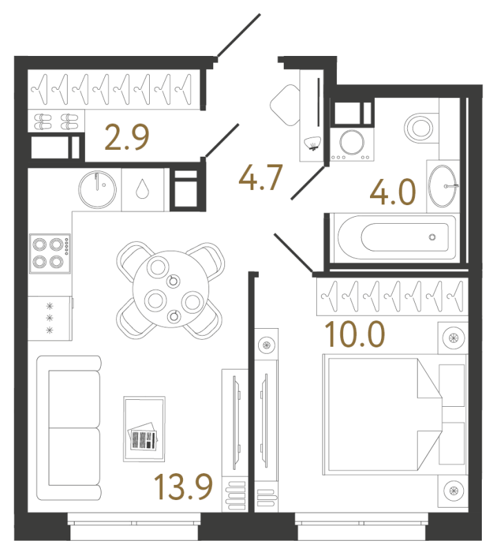 1-комнатная 35.5 м², 6 этаж, 9 585 192 руб.