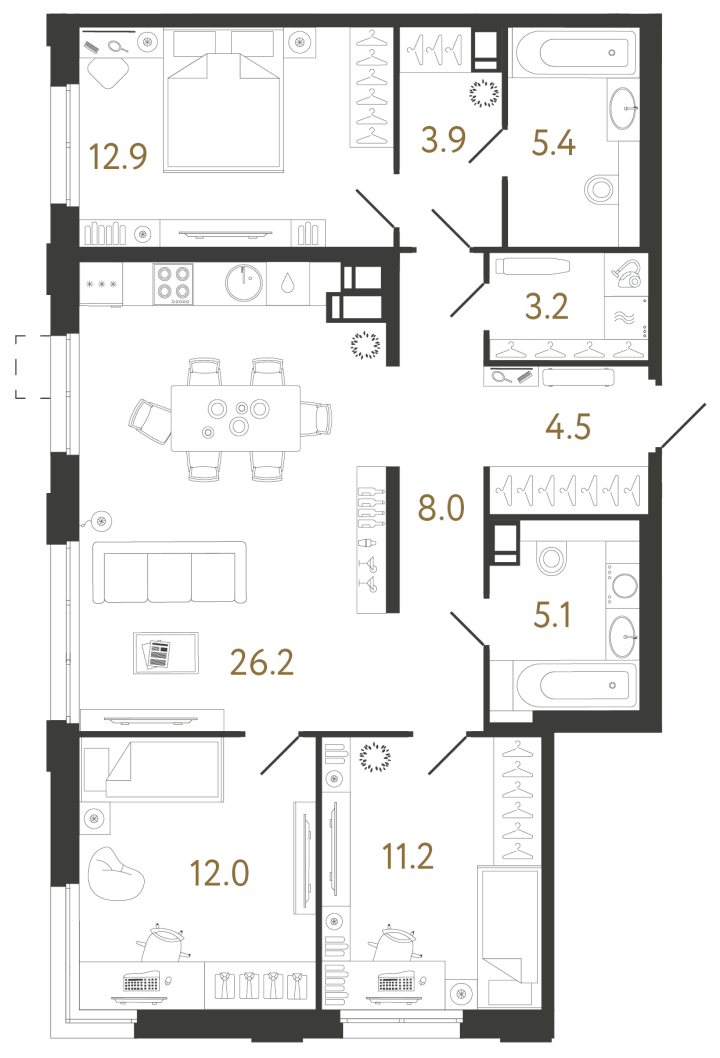 3-комнатная 92.4 м², 5 этаж, 23 725 215 руб.