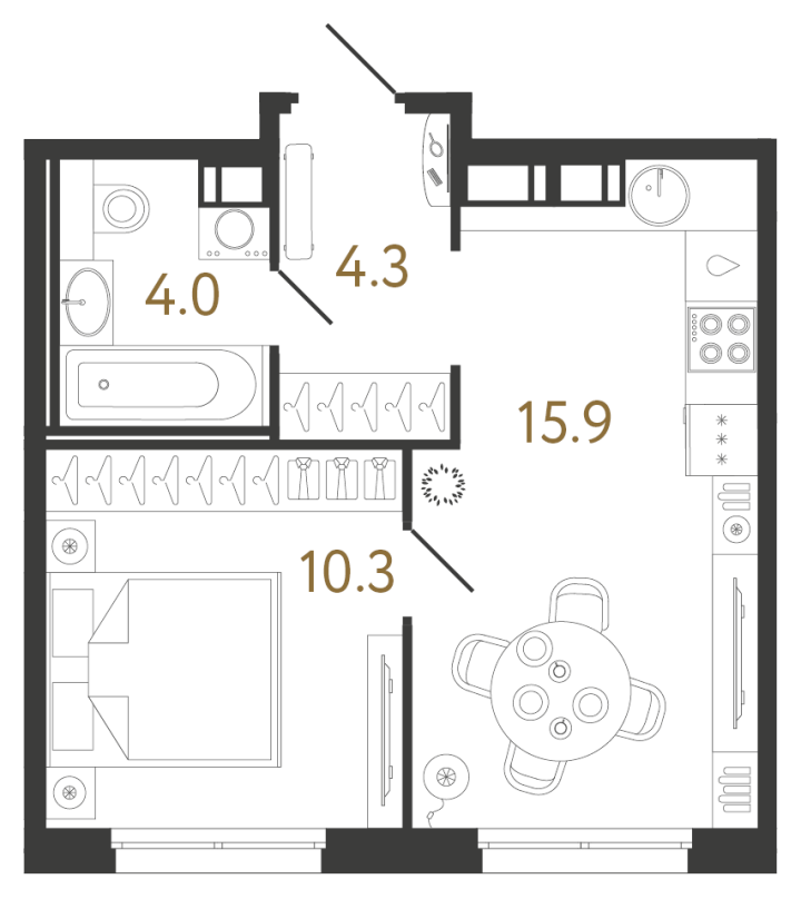 1-комнатная 34.5 м², 11 этаж, 9 698 374 руб.