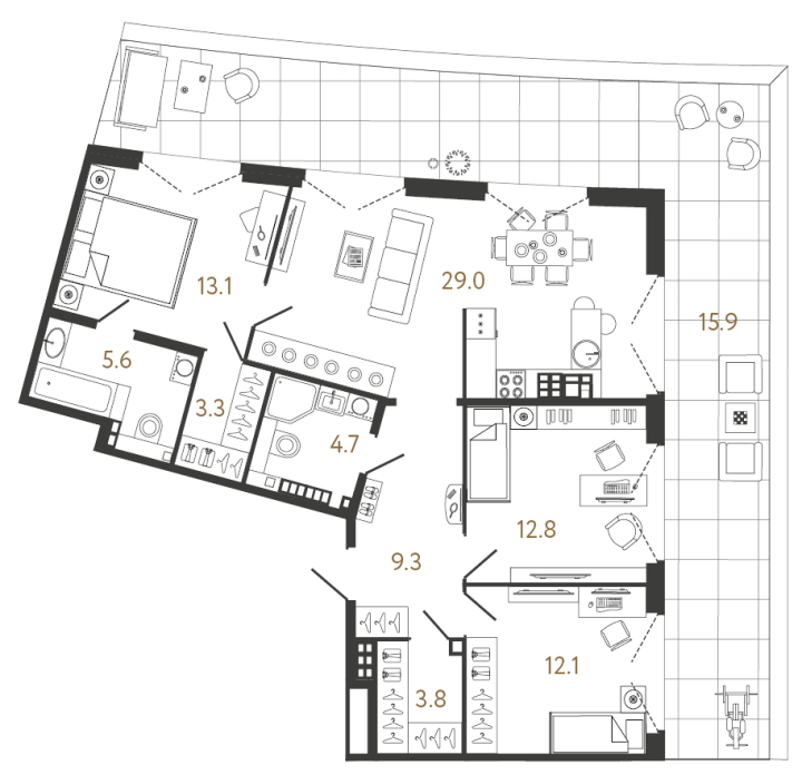 3-комнатная 93.7 м², 8 этаж, 93 700 030 руб.