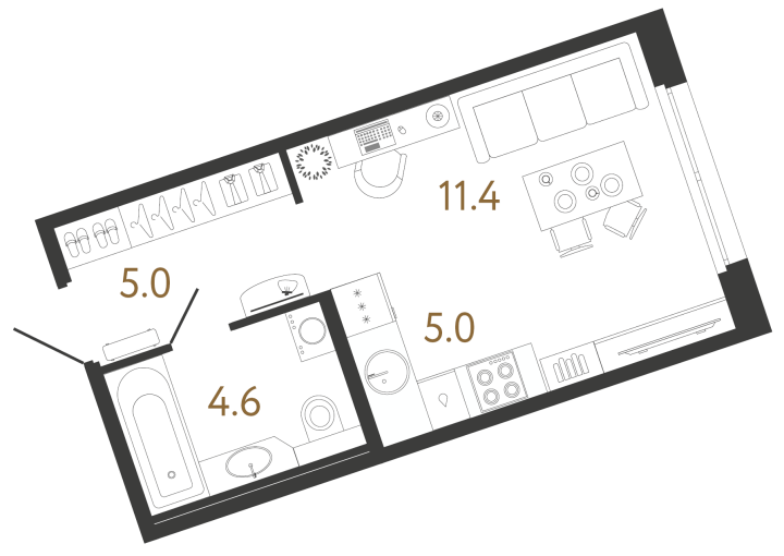 Студия 26 м², 3 этаж