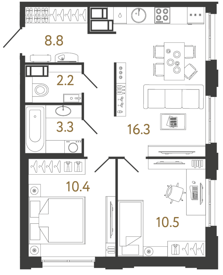 2-комнатная 51.5 м², 4 этаж, 15 175 351 руб.