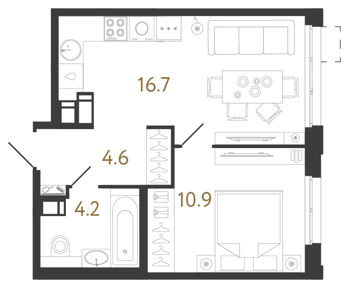 1-комнатная 36.4 м², 8 этаж, 10 332 799 руб.