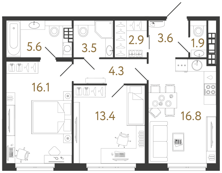 2-комнатная 68.1 м², 6 этаж, 42 714 000 руб.
