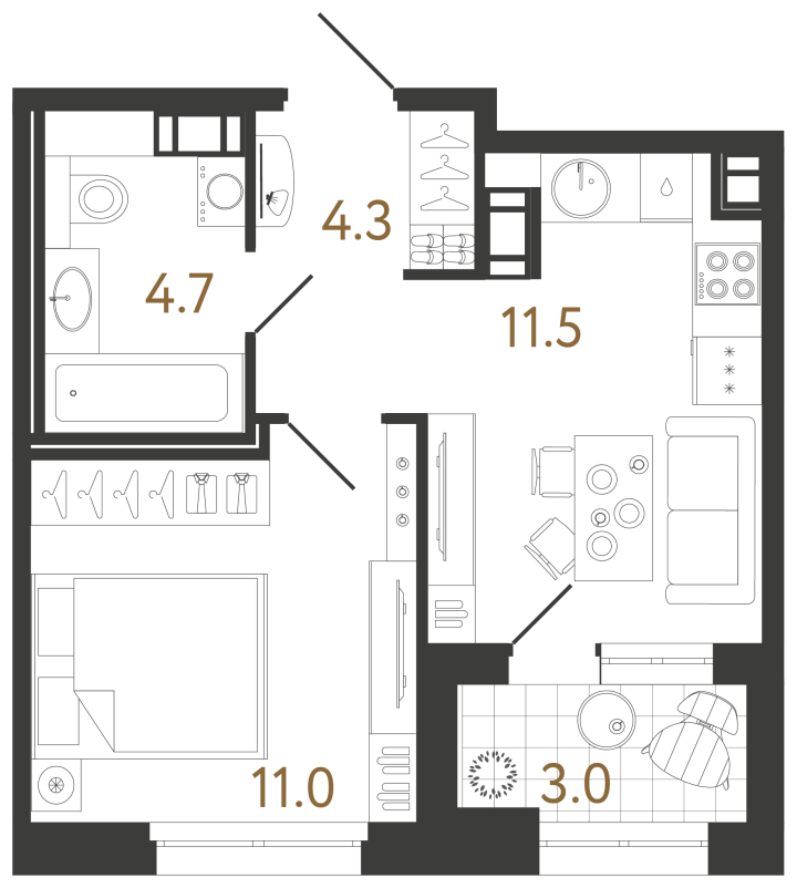 1-комнатная 31.5 м², 7 этаж, 13 134 810 руб.