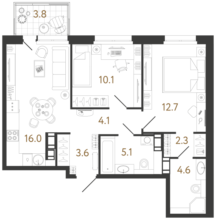 2-комнатная 58.5 м², 6 этаж, 19 822 514 руб.