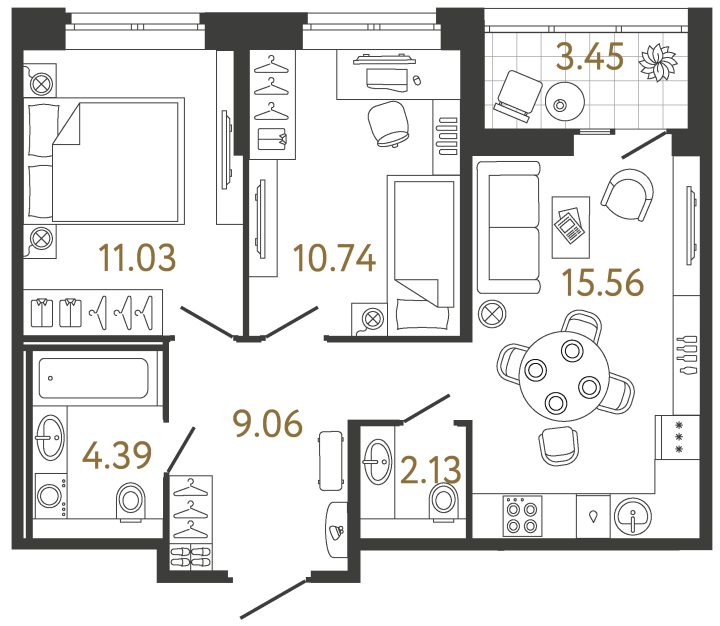 2-комнатная 52.91 м², 2 этаж, 12 400 003 руб.