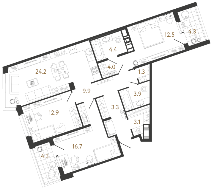 3-комнатная 96.2 м², 4 этаж, 29 234 516 руб.