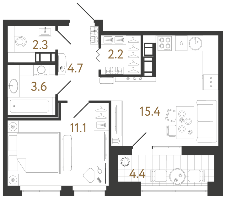 1-комнатная 39.3 м², 10 этаж, 16 026 112 руб.