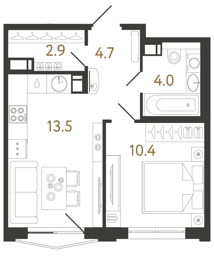 1-комнатная 35.5 м², 5 этаж, 10 200 645 руб.
