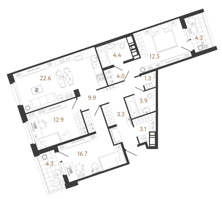 3-комнатная 94.6 м², 7 этаж, 30 511 622 руб.