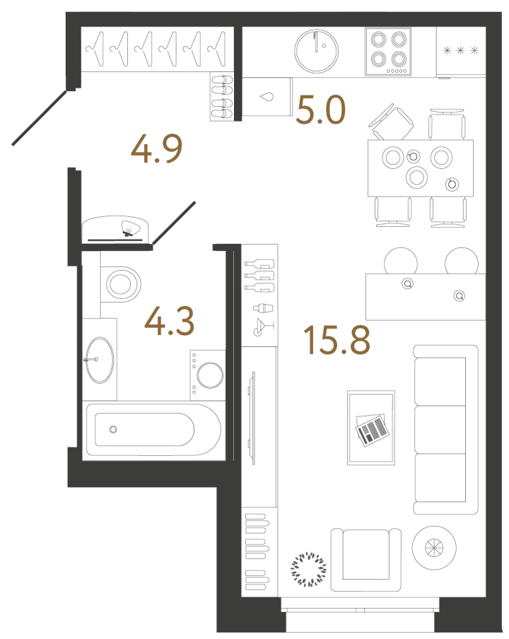 Студия 30 м², 5 этаж, 9 992 673 руб.