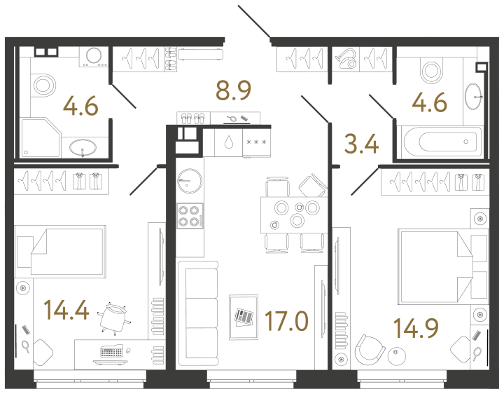 2-комнатная 67.8 м², 2 этаж, 42 714 000 руб.