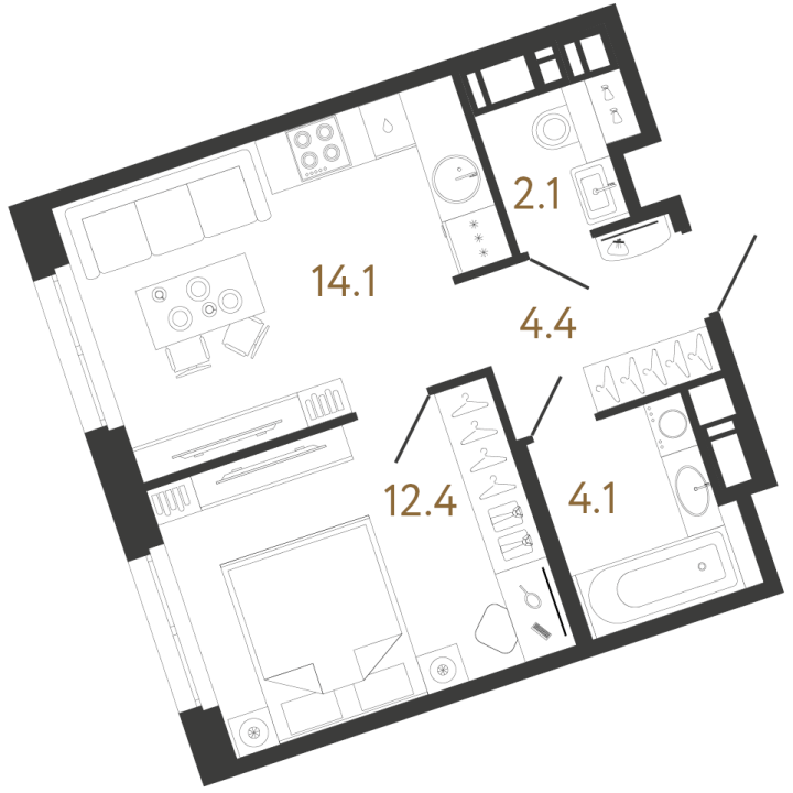 1-комнатная 37.1 м², 5 этаж, 12 323 381 руб.