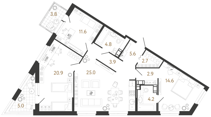 3-комнатная 96.2 м², 13 этаж, 32 278 063 руб.