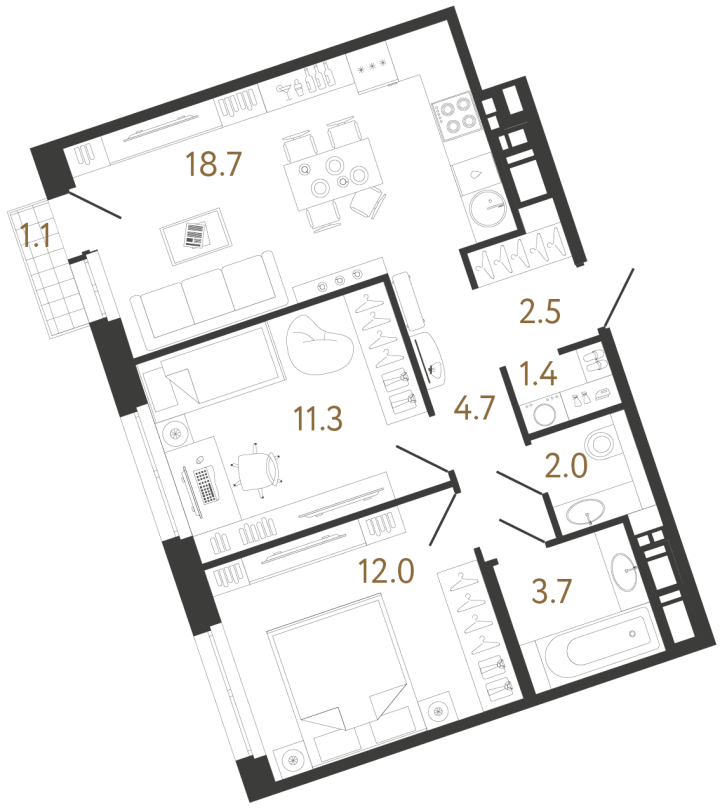 2-комнатная 56.3 м², 8 этаж, 20 062 685 руб.