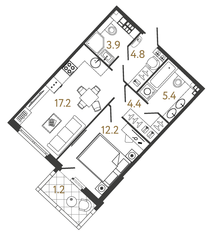 1-комнатная 47.9 м², 5 этаж, 25 942 533 руб.