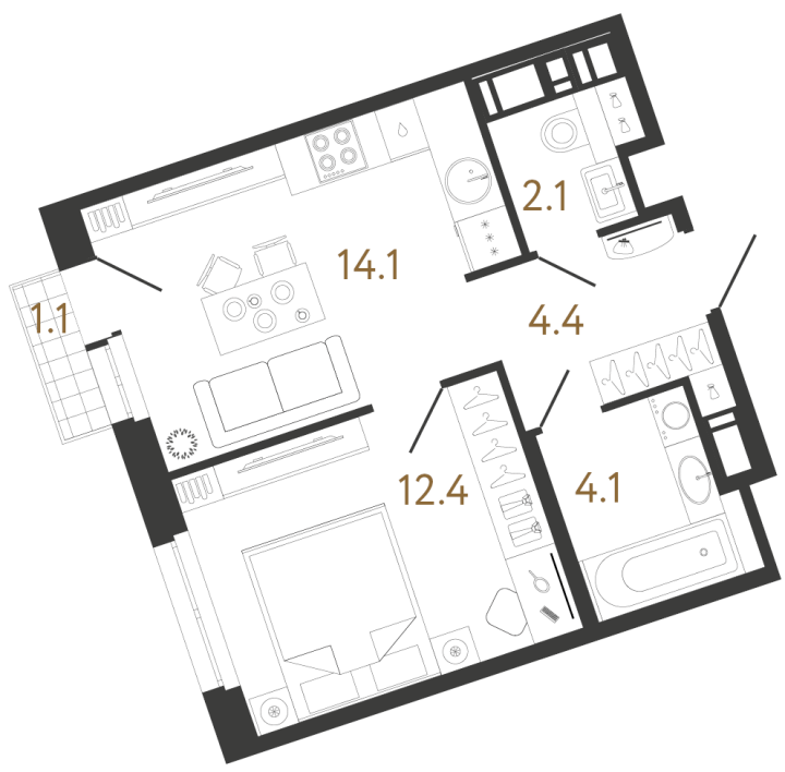 1-комнатная 37.1 м², 7 этаж, 13 477 306 руб.