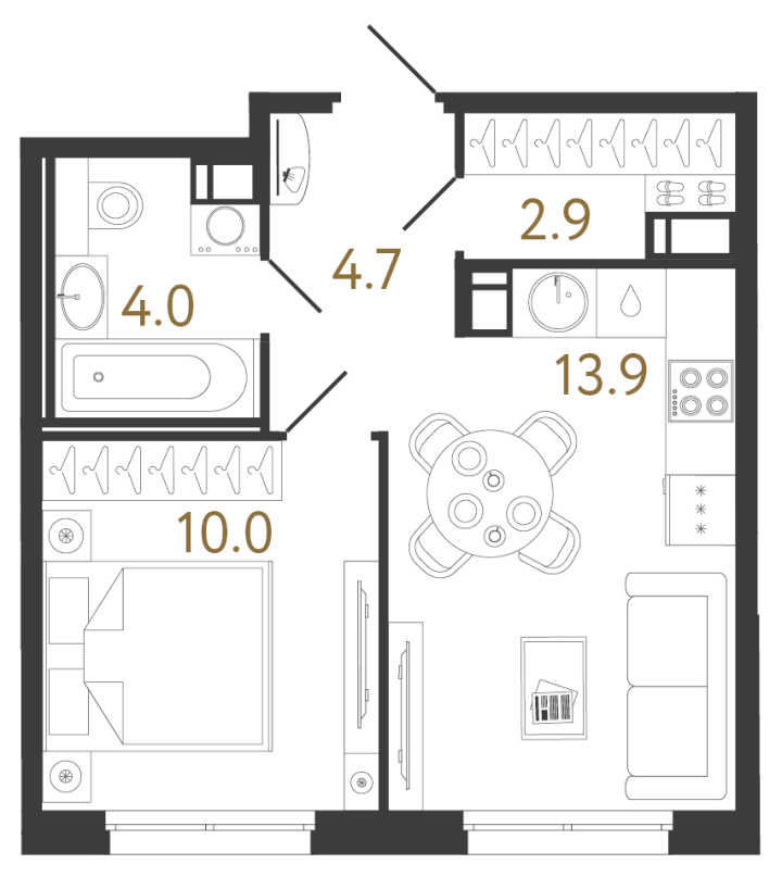 1-комнатная 35.5 м², 3 этаж, 9 105 942 руб.