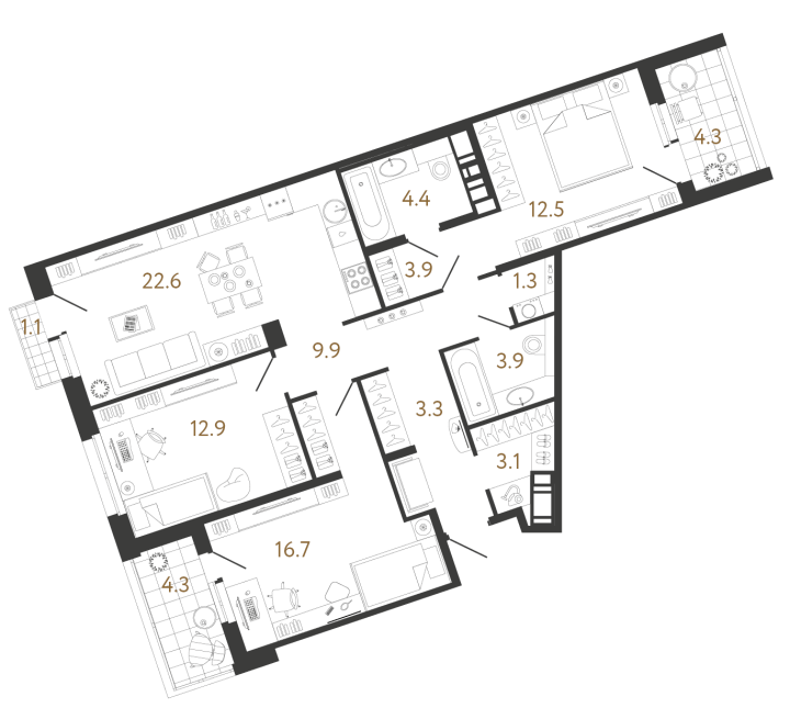 3-комнатная 94.5 м², 6 этаж, 29 026 034 руб.