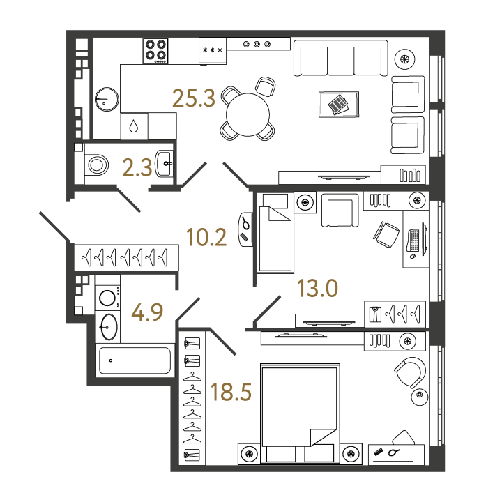 2-комнатная 74.2 м², 4 этаж, 38 277 103 руб.