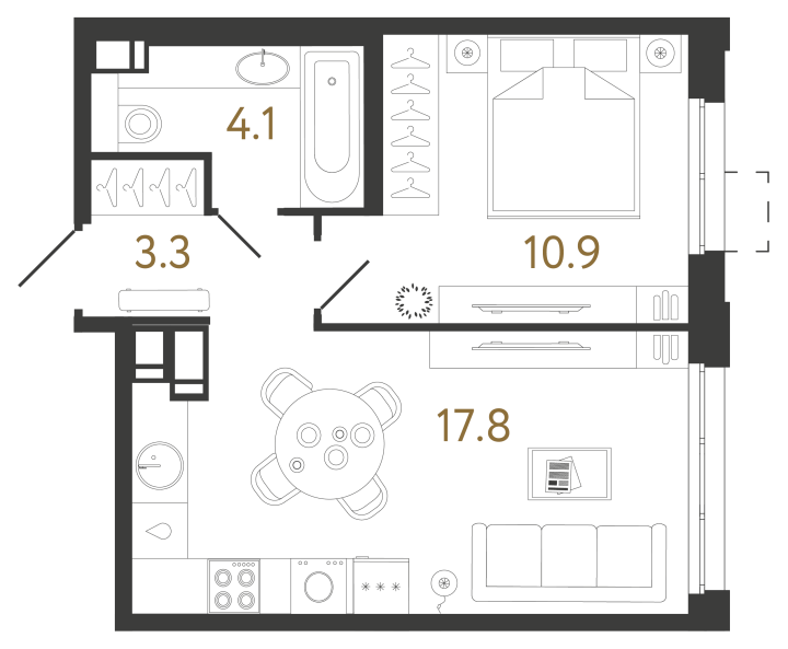 1-комнатная 36.1 м², 6 этаж, 10 247 638 руб.