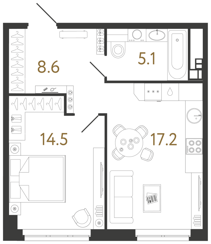 1-комнатная 45.4 м², 2 этаж, 28 602 000 руб.