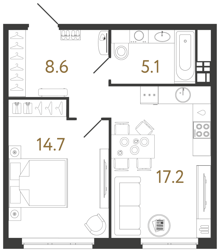 1-комнатная 45.6 м², 3 этаж, 28 728 000 руб.