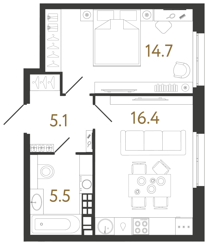 1-комнатная 41.7 м², 4 этаж, 26 271 000 руб.