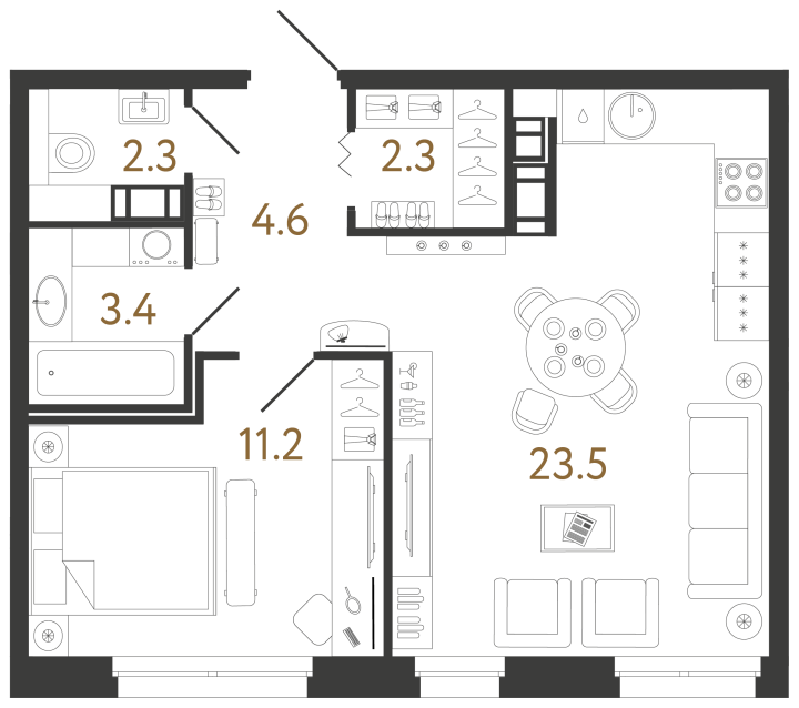 1-комнатная 47.3 м², 8 этаж, 17 019 316 руб.