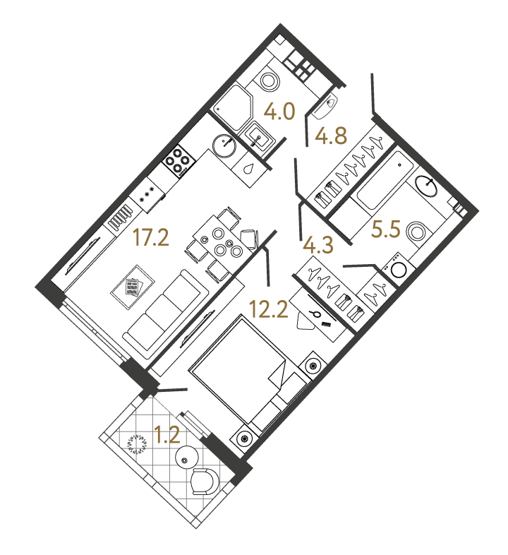 1-комнатная 48 м², 4 этаж, 25 489 390 руб.