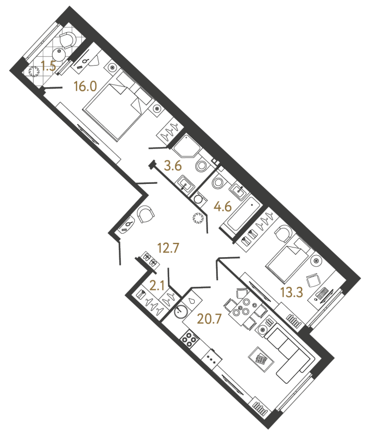 2-комнатная 73 м², 4 этаж, 34 281 612 руб.