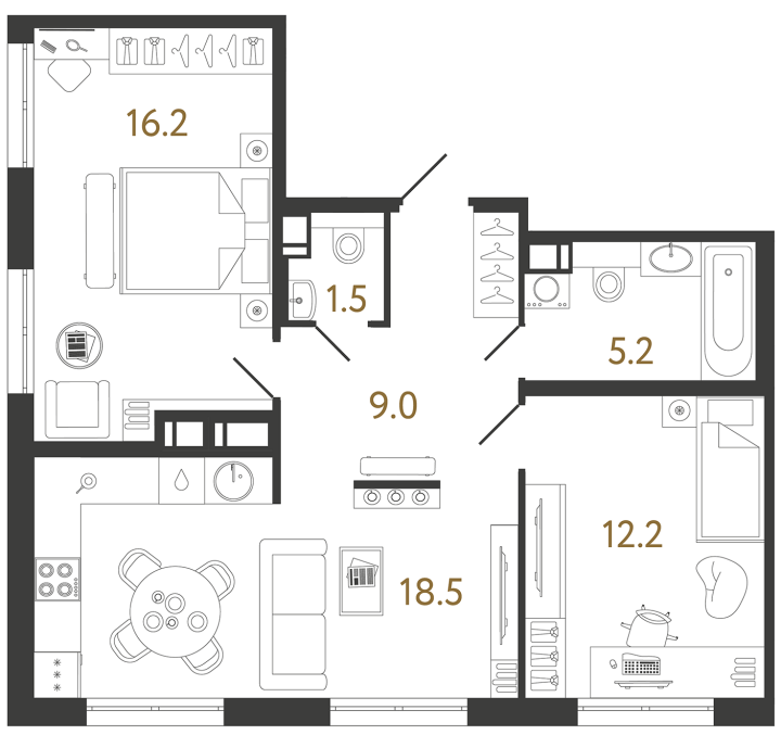 2-комнатная 62.6 м², 6 этаж, 18 354 107 руб.