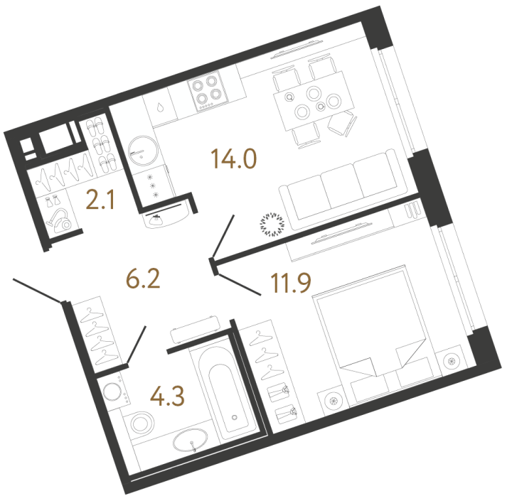 1-комнатная 38.5 м², 4 этаж, 14 522 473 руб.