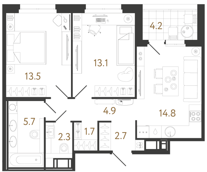 2-комнатная 58.7 м², 6 этаж, 19 964 299 руб.