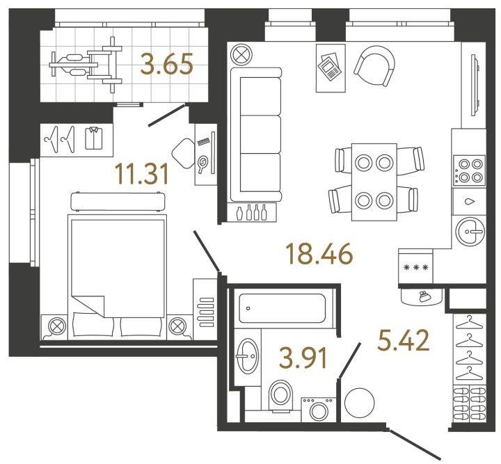 1-комнатная 39.1 м², 2 этаж, 8 968 631 руб.