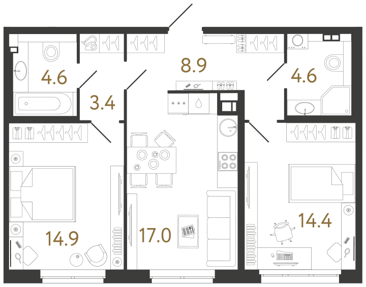 2-комнатная 67.8 м², 2 этаж, 42 714 000 руб.