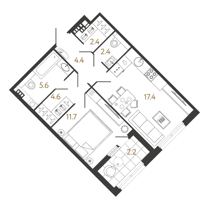 1-комнатная 48.5 м², 4 этаж, 26 600 694 руб.