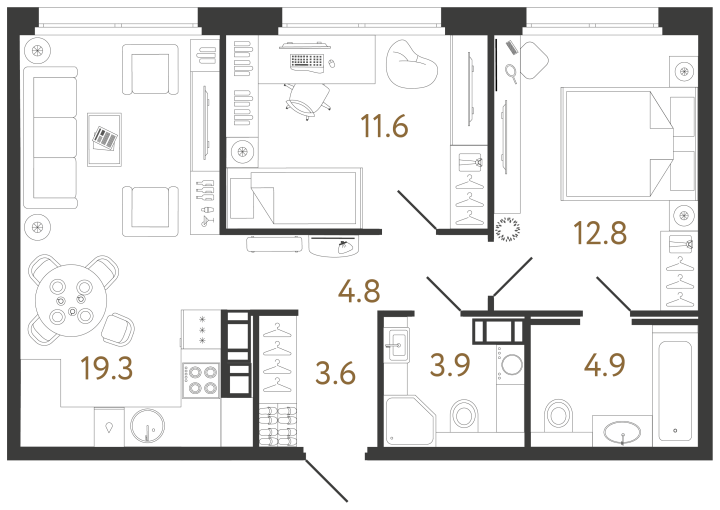 2-комнатная 60.9 м², 10 этаж, 21 416 185 руб.