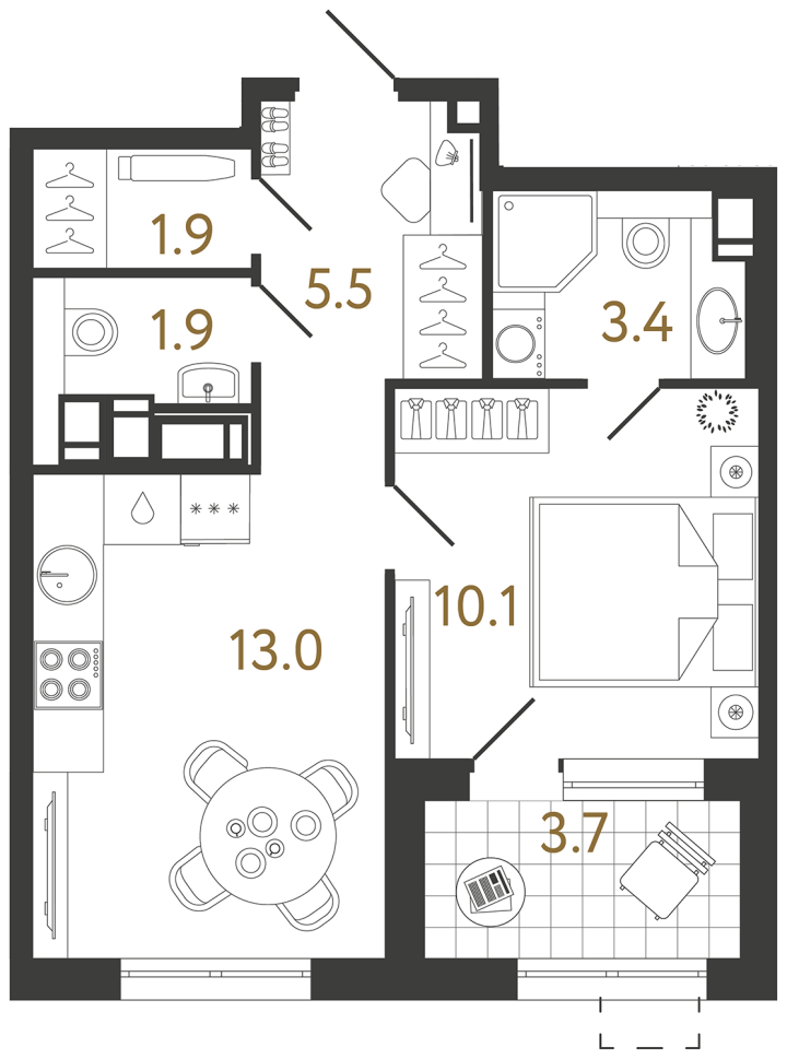 1-комнатная 35.8 м², 11 этаж, 11 213 140 руб.