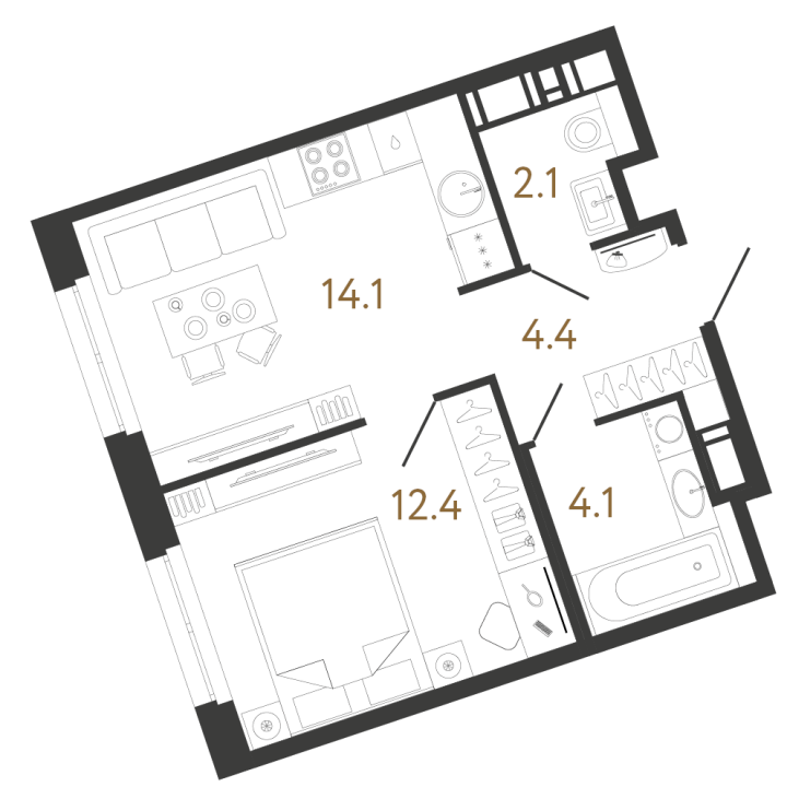 1-комнатная 37.1 м², 4 этаж, 12 323 381 руб.